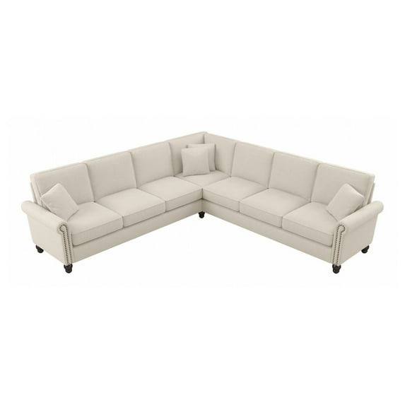 Coventry 111W L Shaped Sectional Couch in Cream Herringbone Fabric