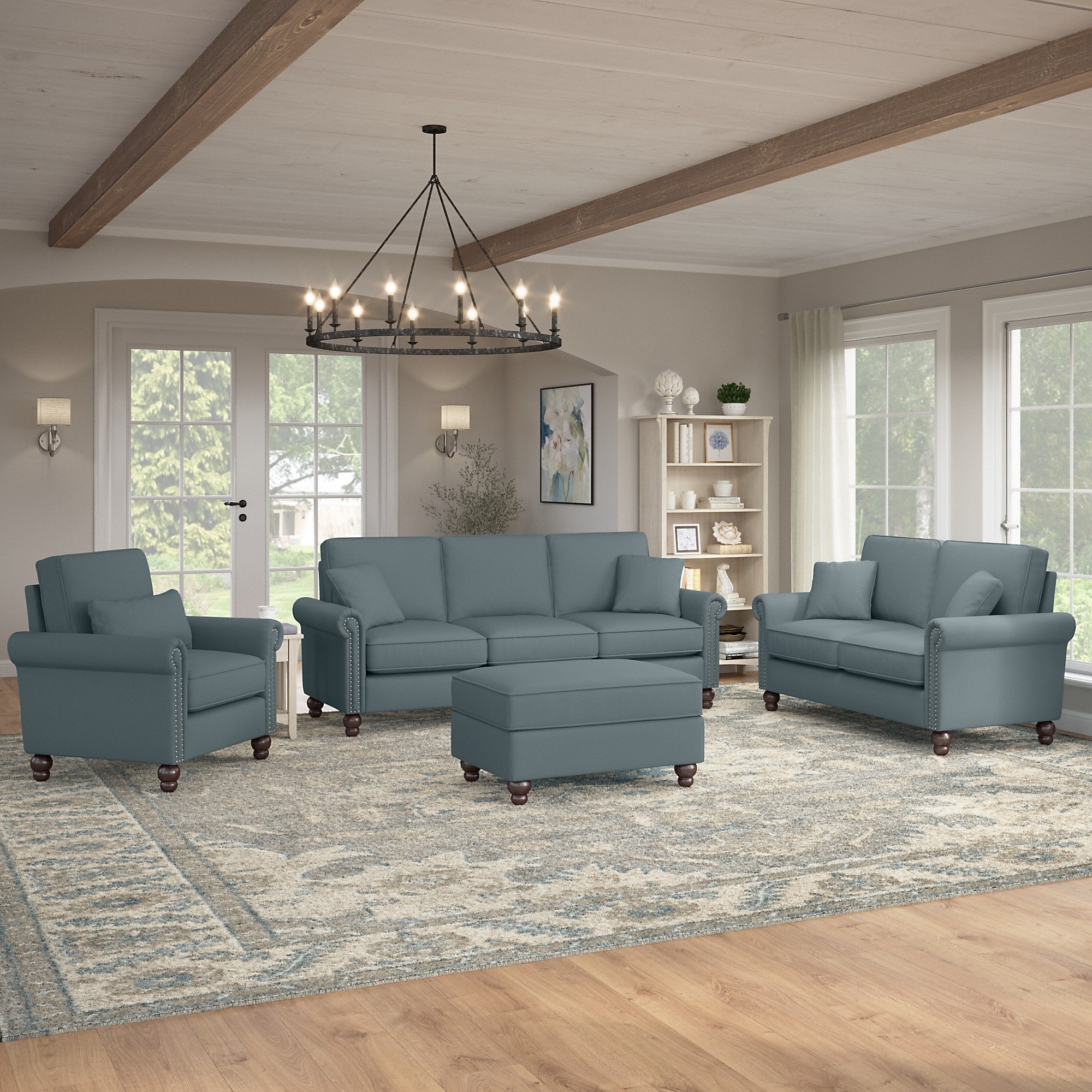 Bush Furniture Coventry 85W Sofa with Loveseat, Chair, and Ottoman by