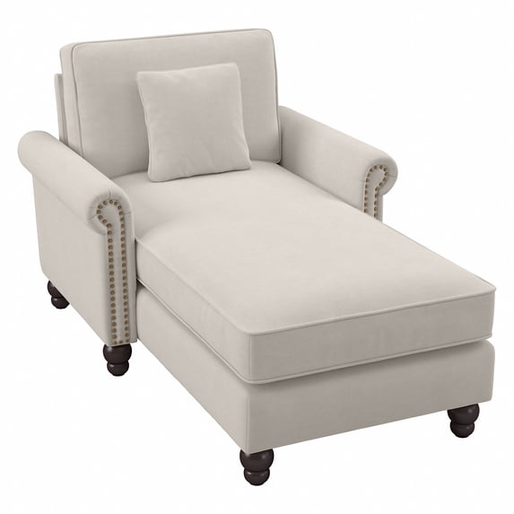 Bush Furniture Coventry Chaise Lounge with Arms by Light Beige Microsuede Natural Finish
