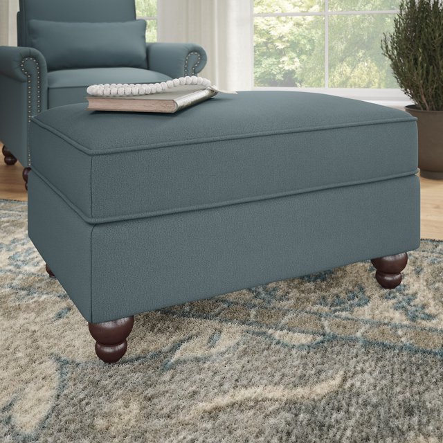 Bush Furniture Coventry Storage Ottoman in Turkish Blue Herringbone