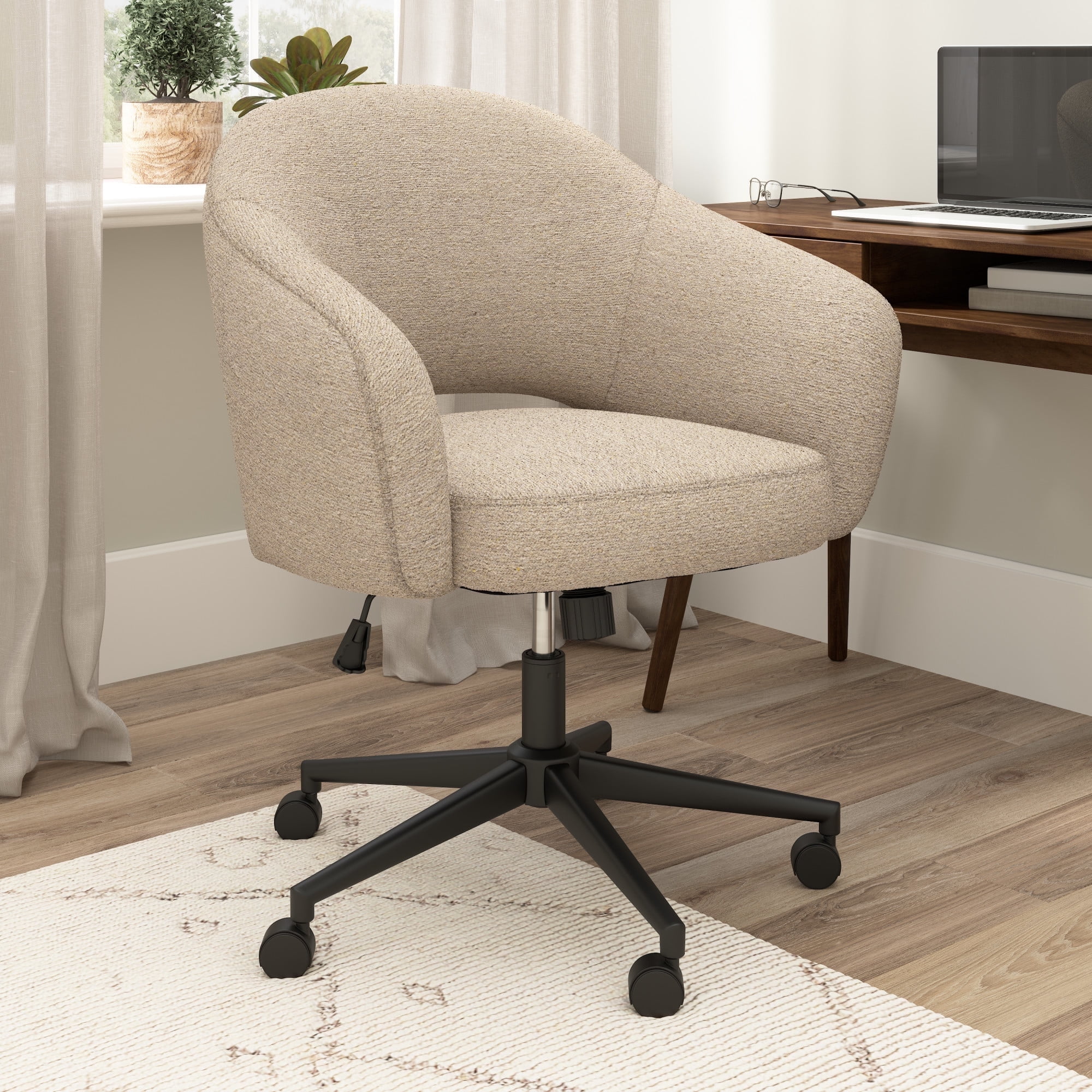 Bush Furniture Fairfax Mid Century Modern Desk Chair for Home Office in Cool Beige Fabric