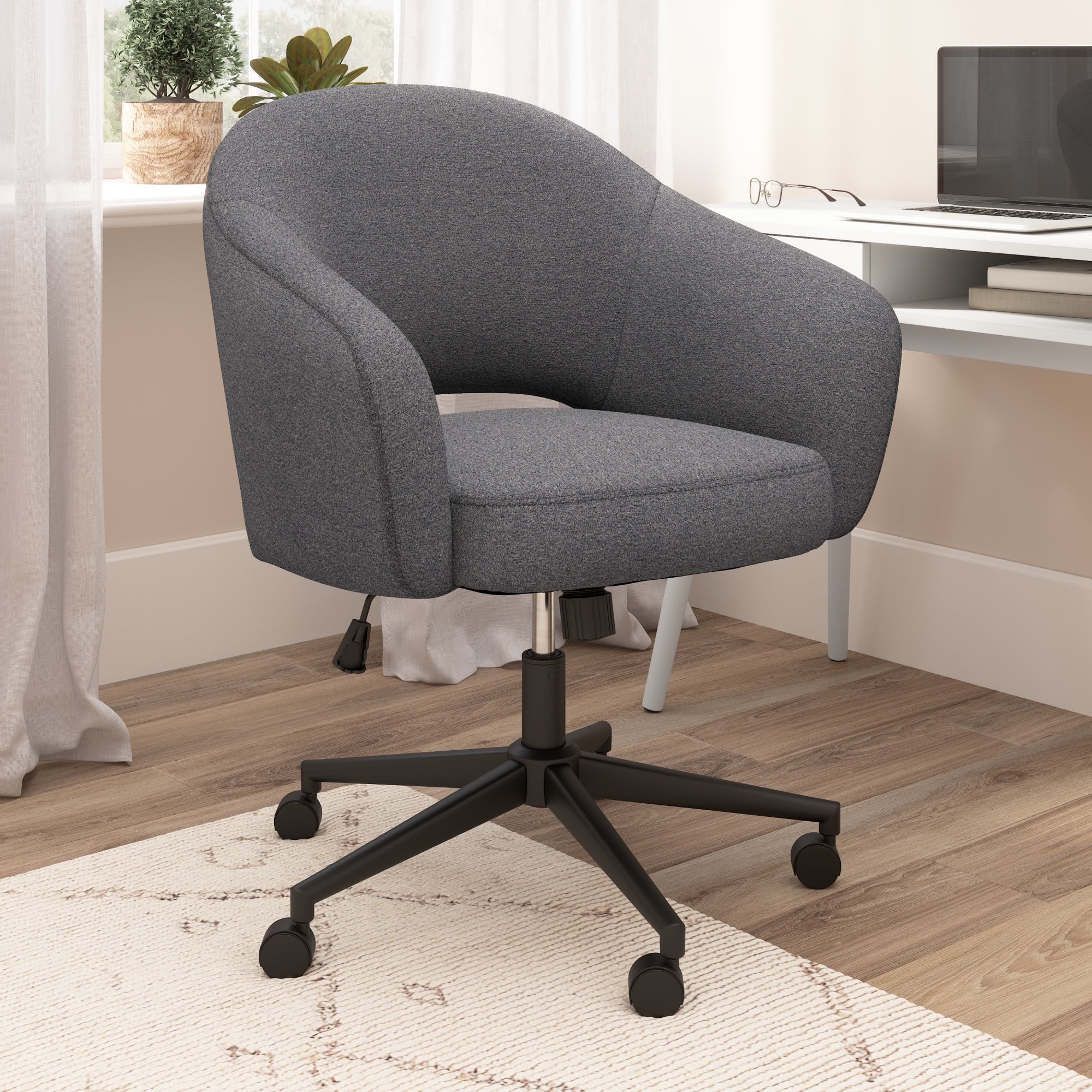 Bush Furniture Fairfax Mid Century Modern Desk Chair for Home Office in Dark Charcoal Fabric