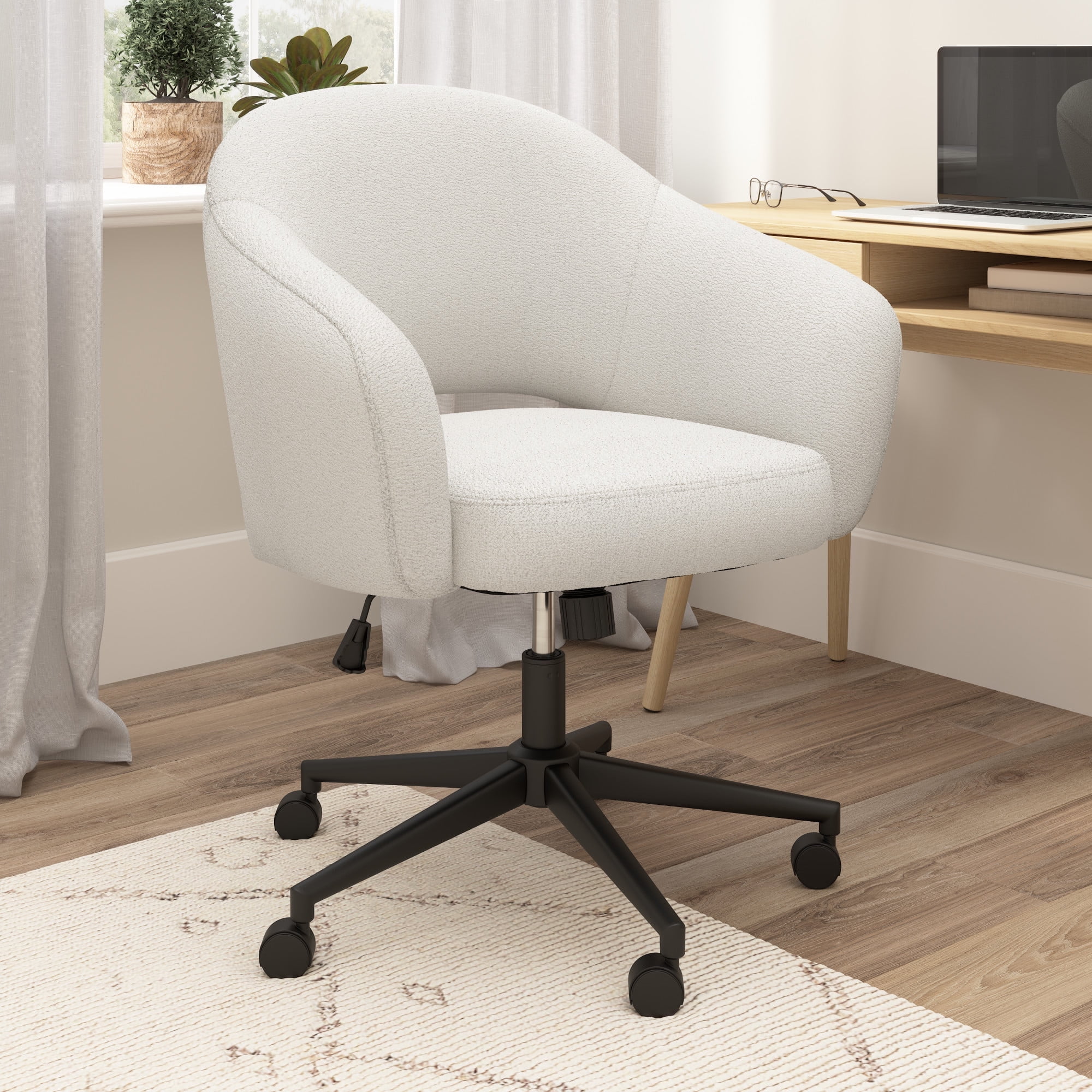 Bush Furniture Fairfax Mid Century Modern Desk Chair for Home Office in Light Cream Fabric