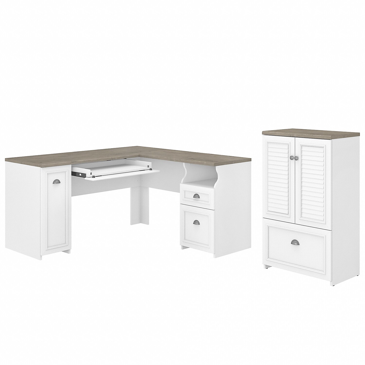 Bush Furniture Fairview 60W L Shaped Desk and 2 Door Storage