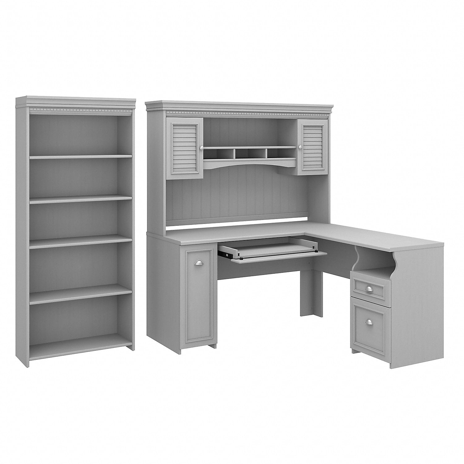 Bush Furniture Fairview L Desk with Hutch & Bookcase in Cape Cod Gray