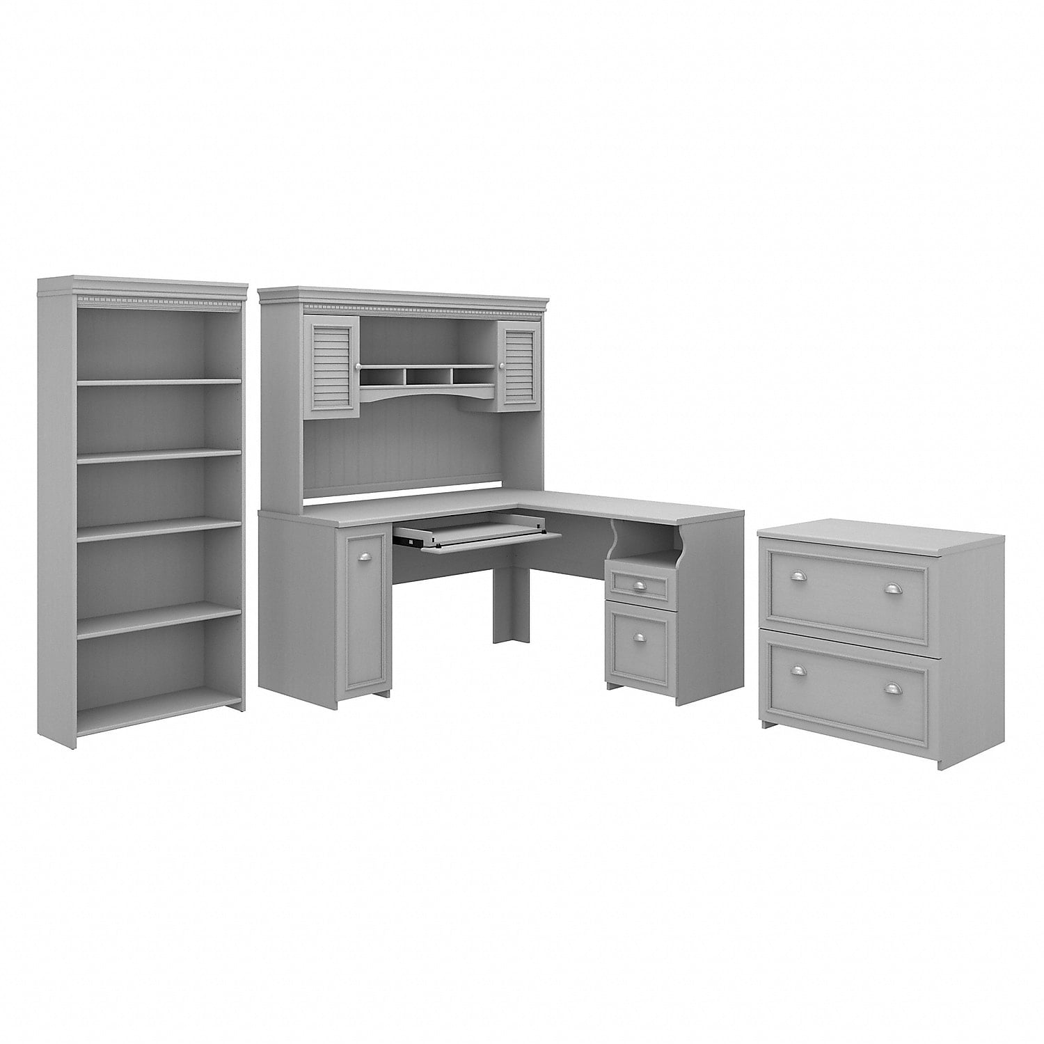 Bush Furniture Fairview L Shaped Desk 4 Pc Set with Storage in Cape Cod