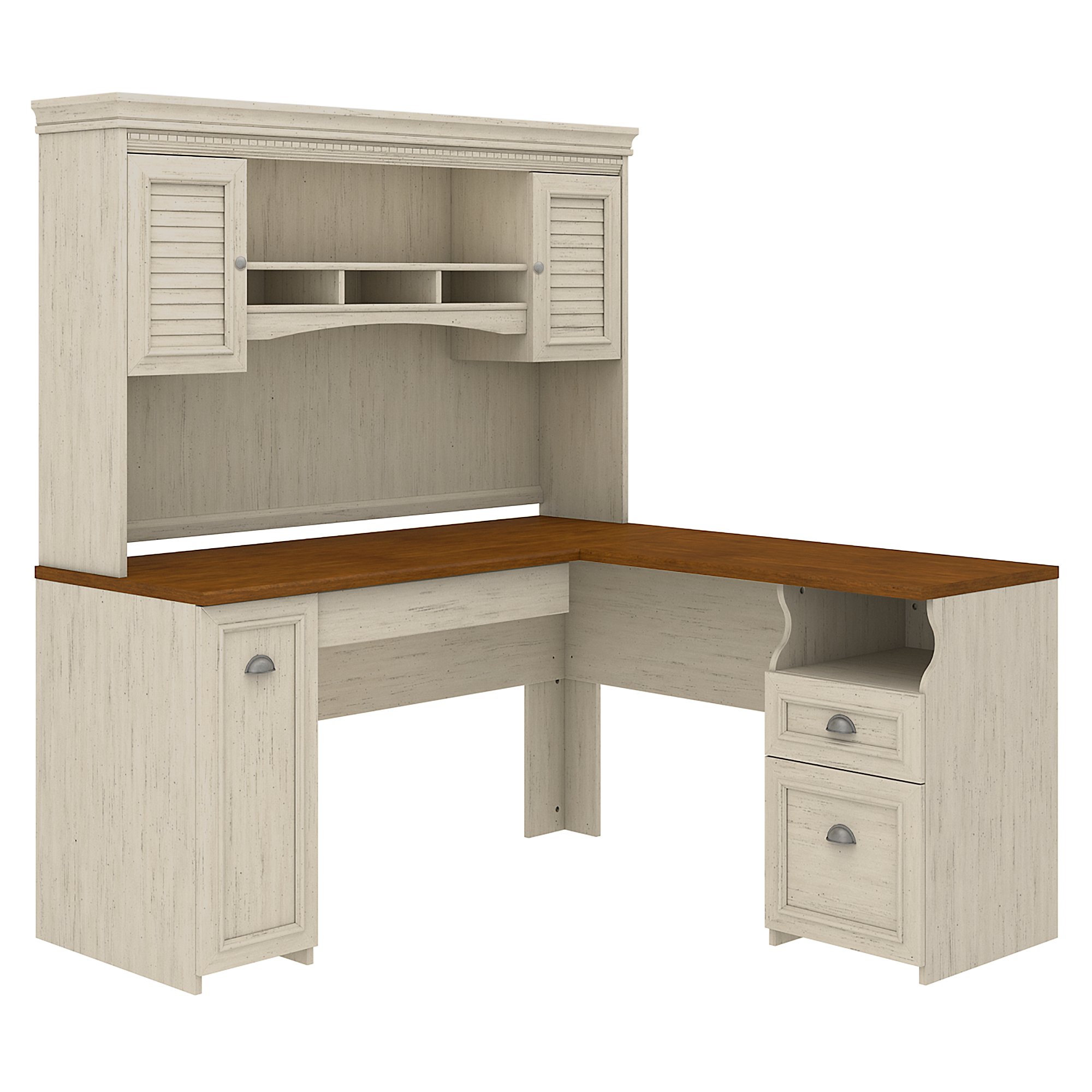 Bush Furniture Fairview L Shaped Desk with Hutch in Antique White - image 1 of 9