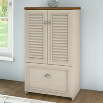 Bush Furniture Fairview Storage Cabinet with Drawer in Antique White and Tea Maple