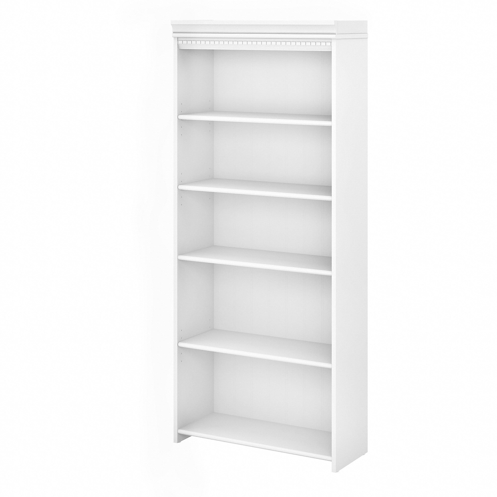 Pure White and Shiplap Gray Tall Adjustable 5-Shelf Bookcase