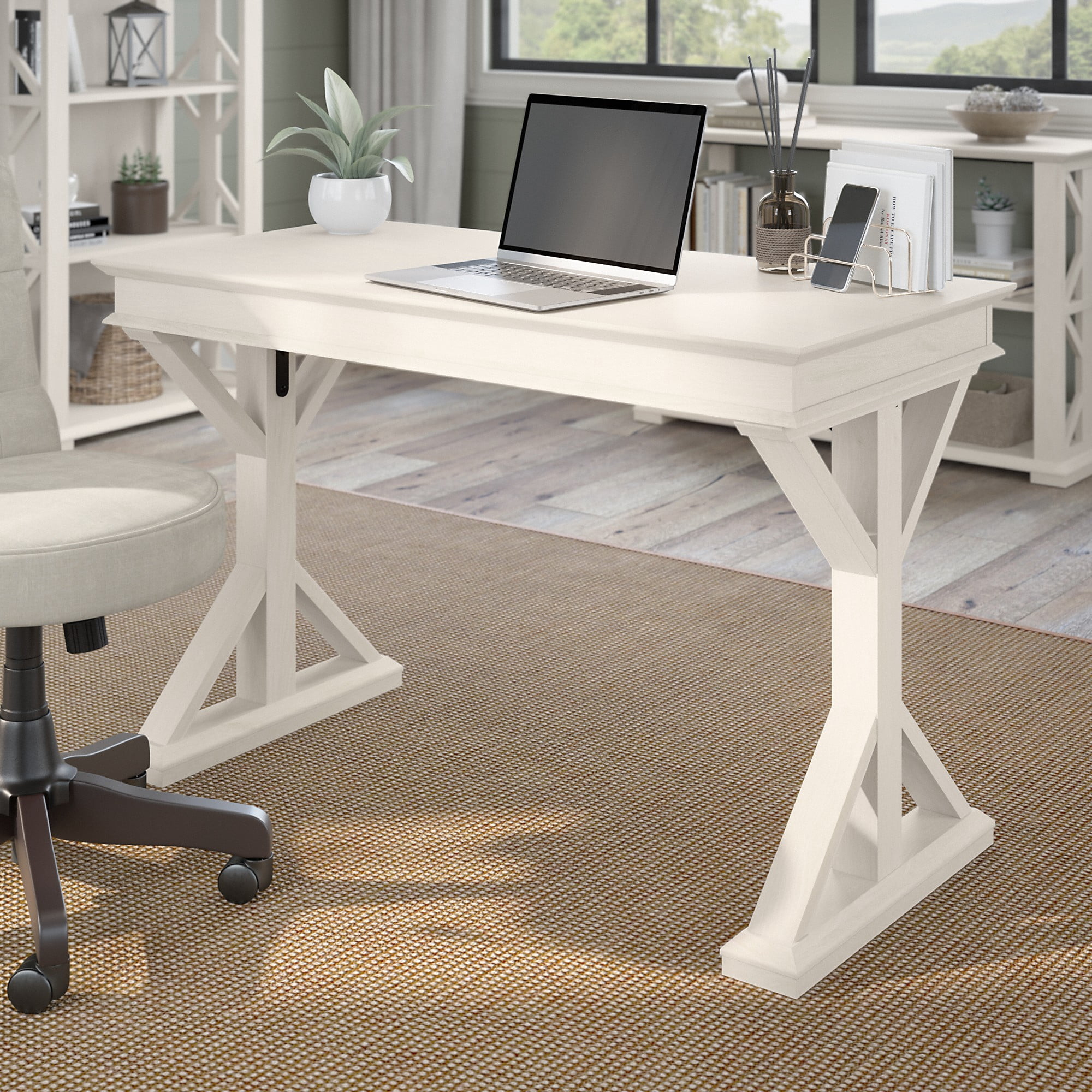 Bush Furniture Homestead 48W Writing Desk in Linen White Oak