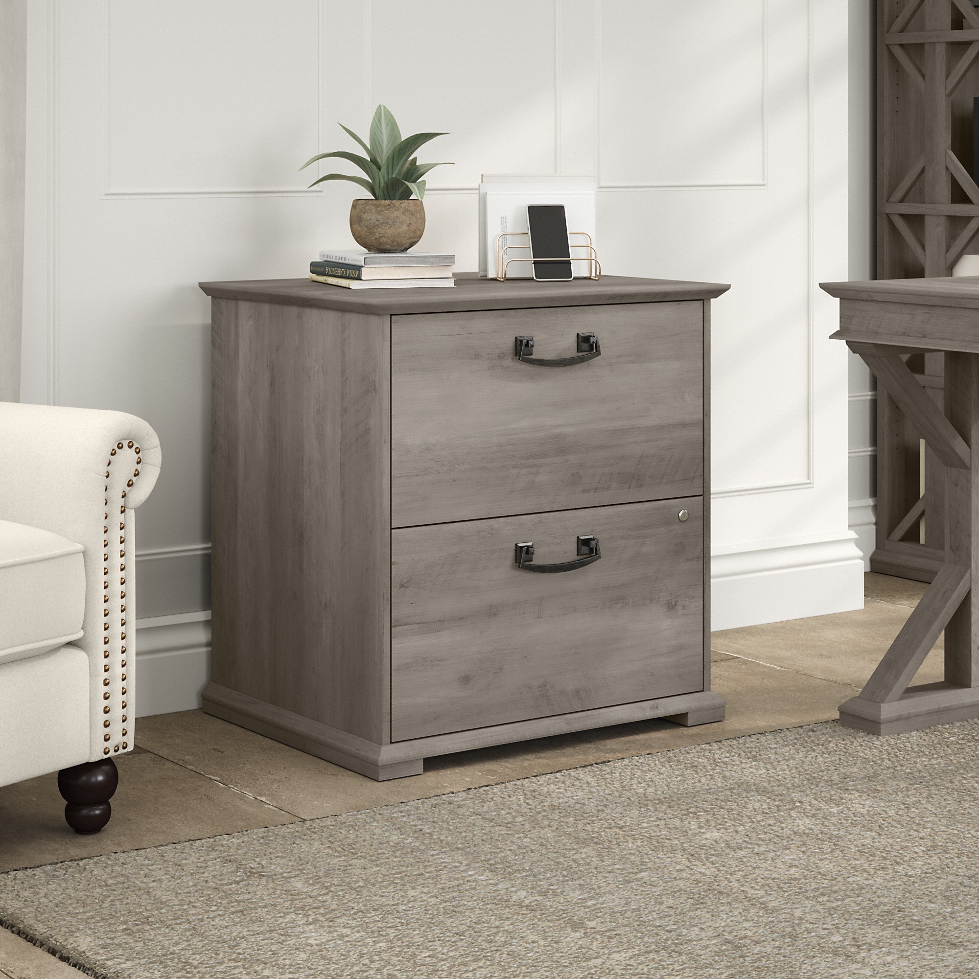 Bush Furniture Refinery Lateral File in Rustic Gray