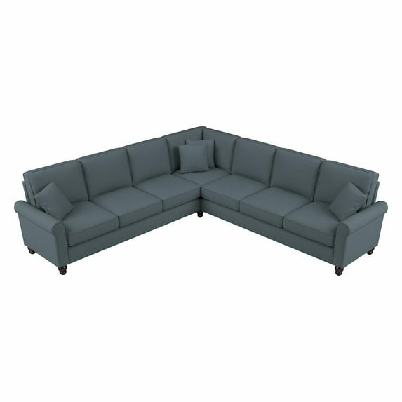 Bush Furniture Hudson 111W L Shaped Sectional Couch by Turkish Blue Herringbone