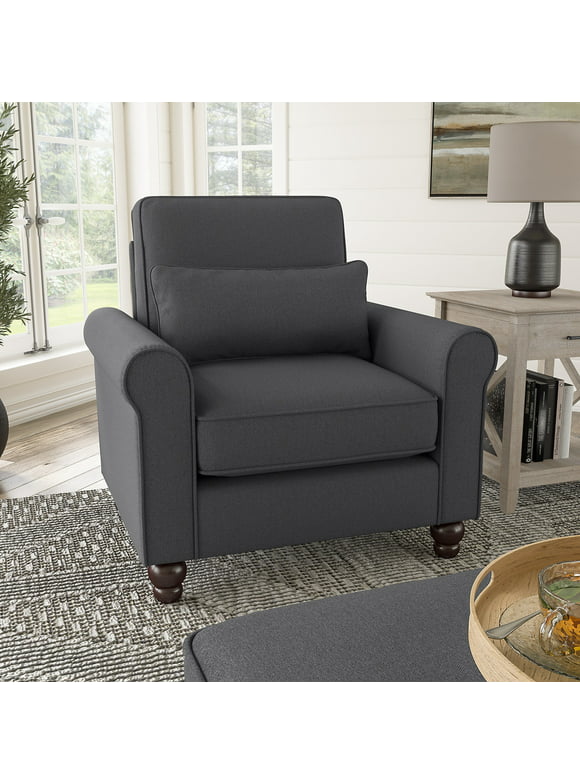 Bush Furniture Hudson Accent Chair with Arms in Charcoal Gray Herringbone