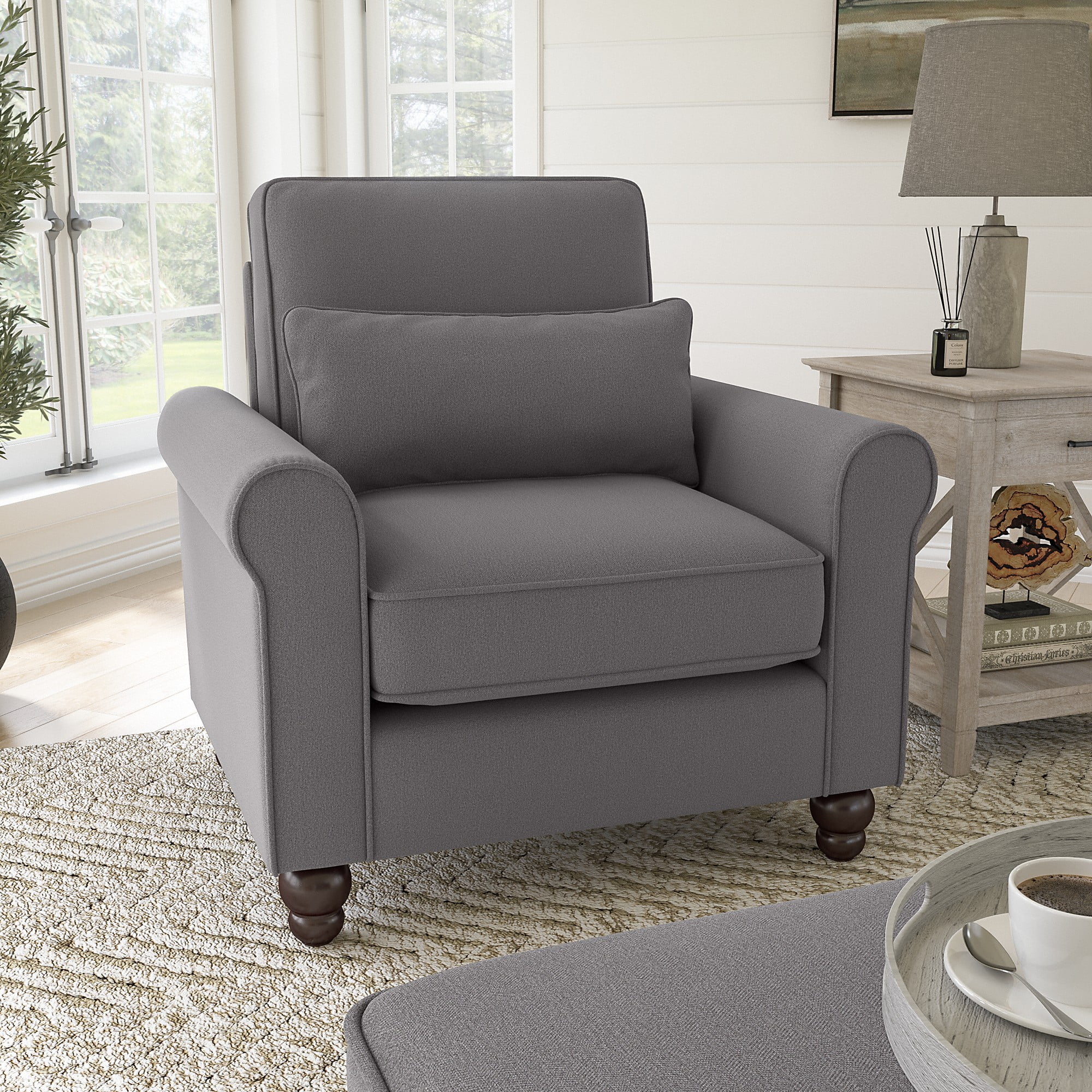 Bush Furniture Hudson Accent Chair with Arms in French Gray Herringbone ...