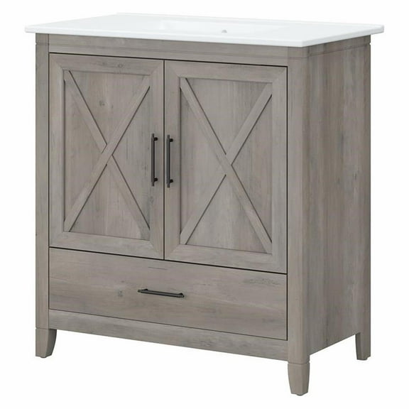Bush Furniture Key West 32W Bathroom Vanity with Sink in Driftwood Gray