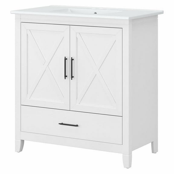 Bush Furniture Key West 32W Bathroom Vanity with Sink in White Ash