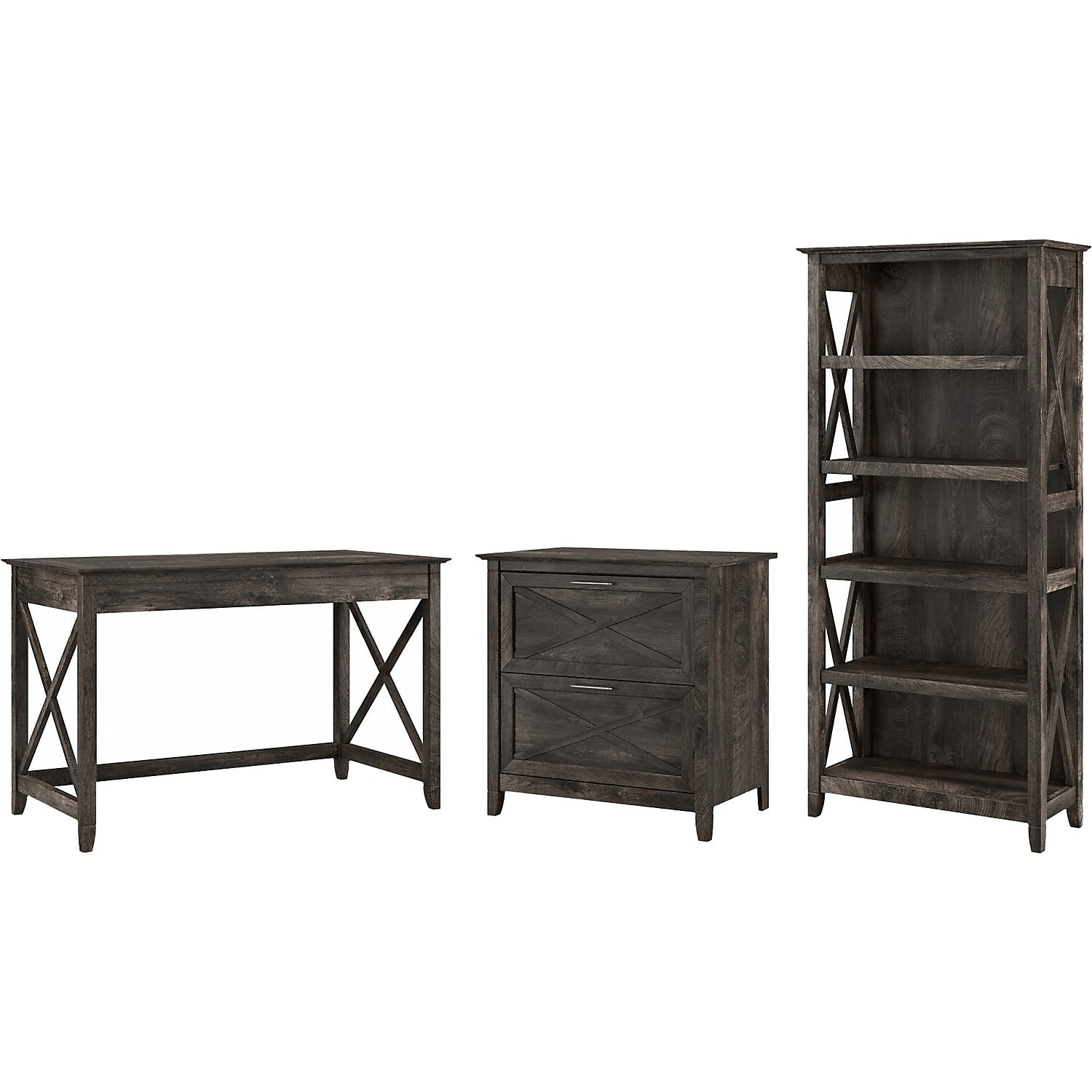 Bush Furniture Key West 48W Writing Desk with 2 Drawer Lateral File and 5 Shelf Bookcase