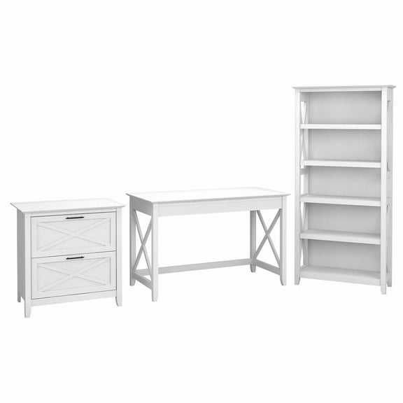 Bush Furniture Key West 48W Writing Desk with Lateral File Cabinet and Bookcase