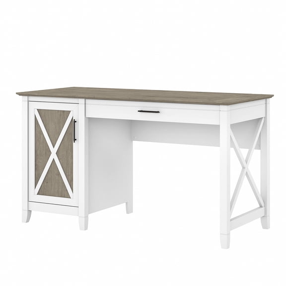 Bush Furniture Key West 54" Computer Desk with Storage, Pure White & Shiplap Gray