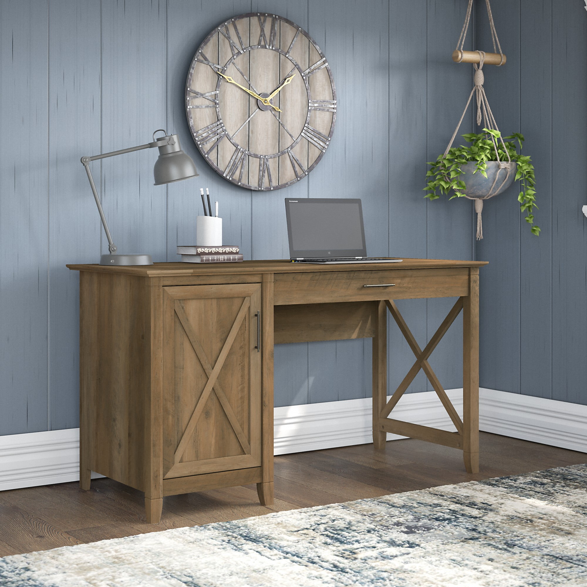 Reclaimed Pine 54" Computer Desk with Storage & Keyboard Tray