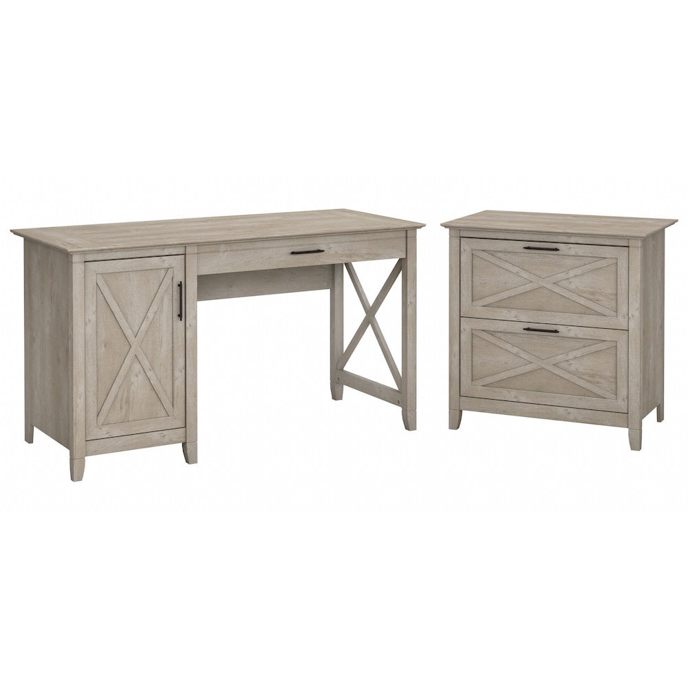 Key West Computer Desk Bush Furniture Key West 54W Computer Desk with Storage and File Cabinet ...
