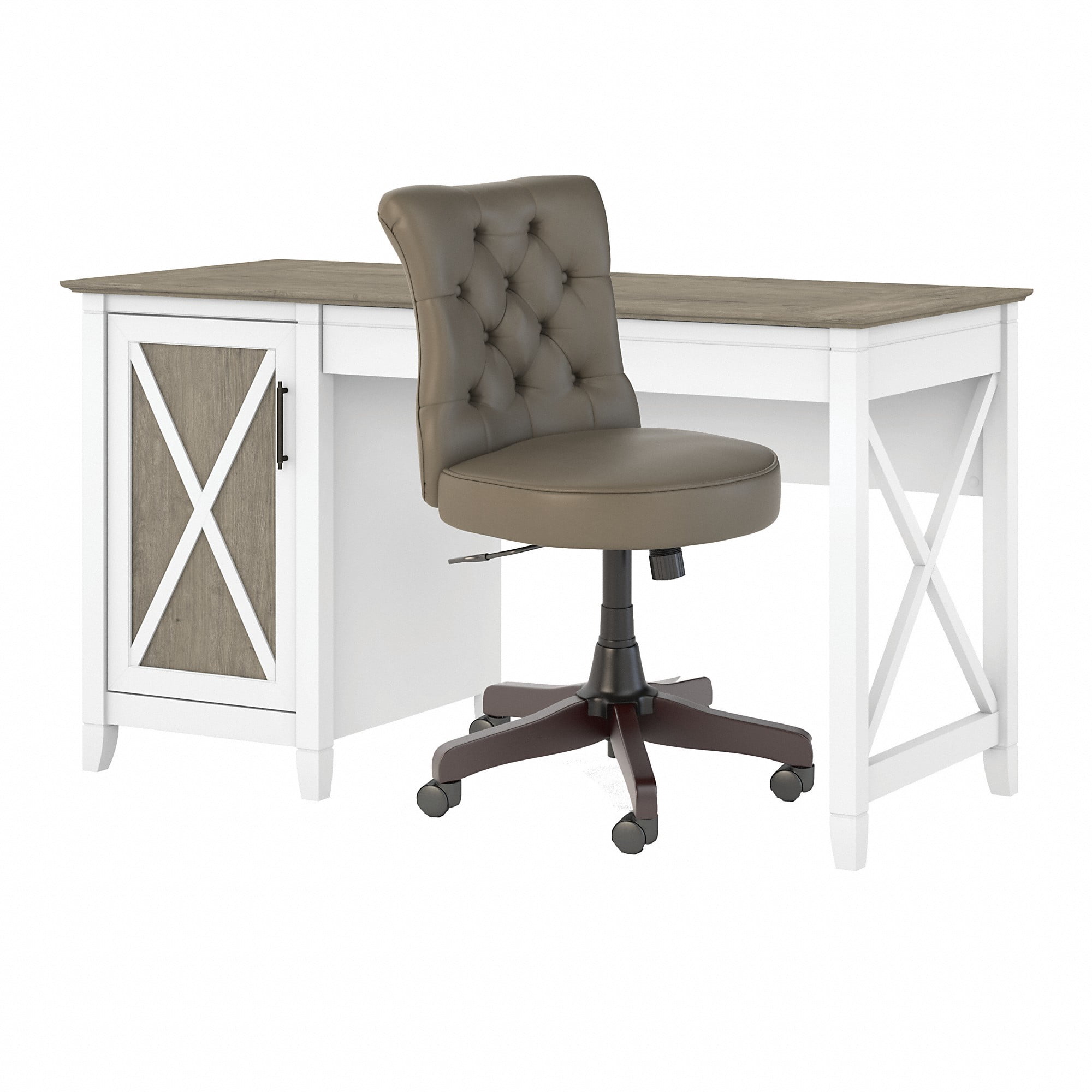 Key West Computer Desk Bush Furniture Key West 54W Computer Desk with Storage and Mid Back ...