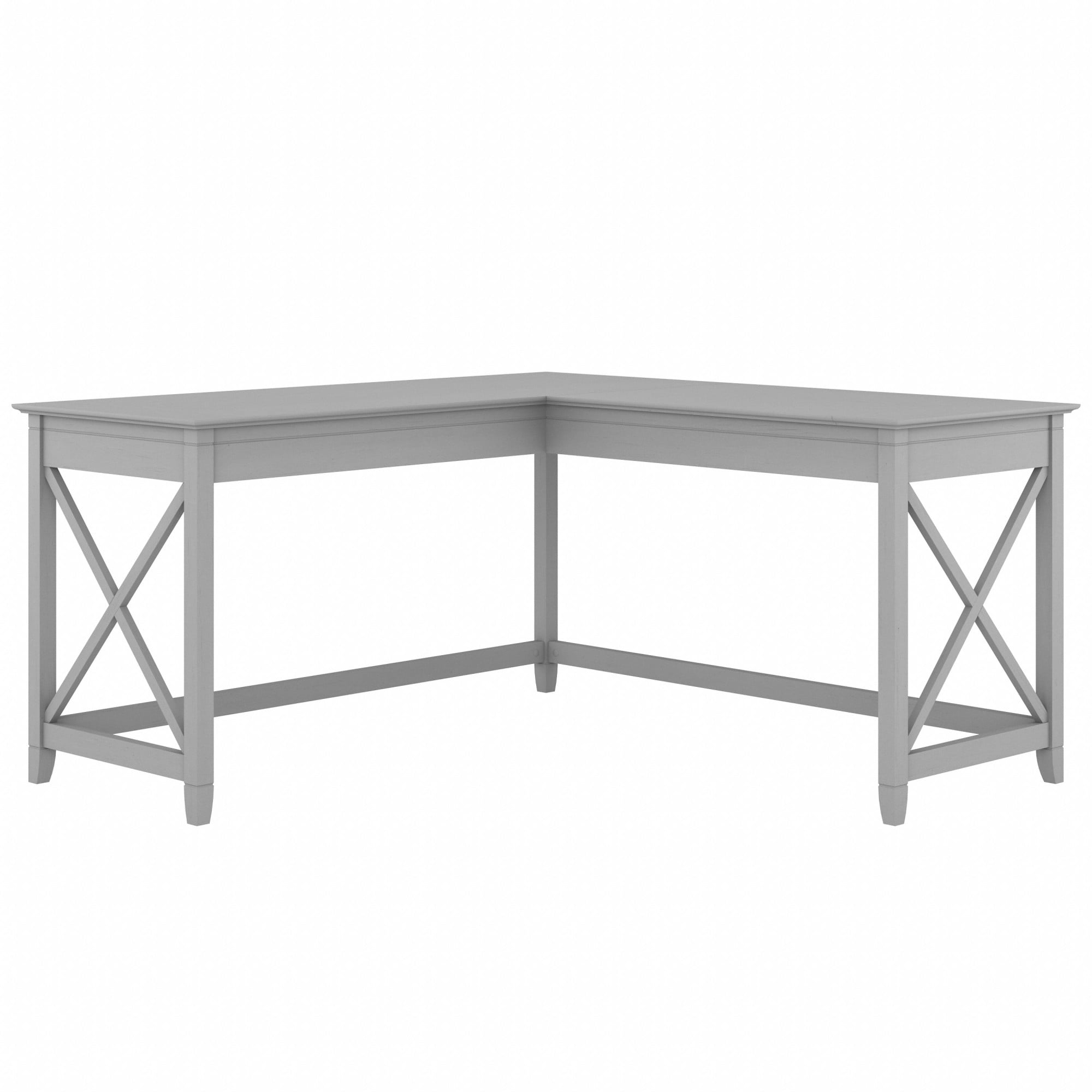 Cape Cod Gray L-Shaped Corner Desk with X-Pattern Accents