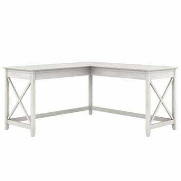 Bush Furniture Key West 60" L Shaped Desk, Linen White Oak