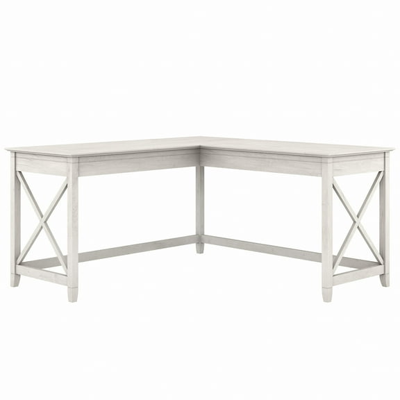 Bush Furniture Key West 60" L Shaped Desk, Linen White Oak