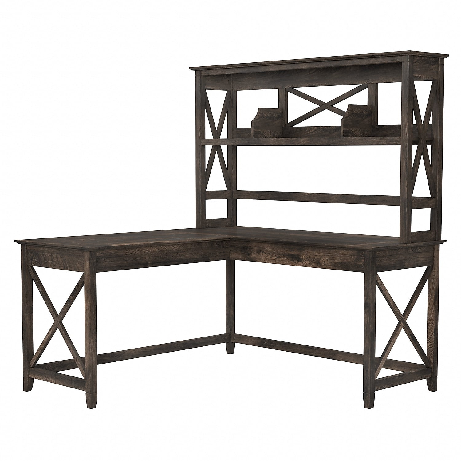 Bush Furniture Key West 60W L Shaped Desk with Hutch