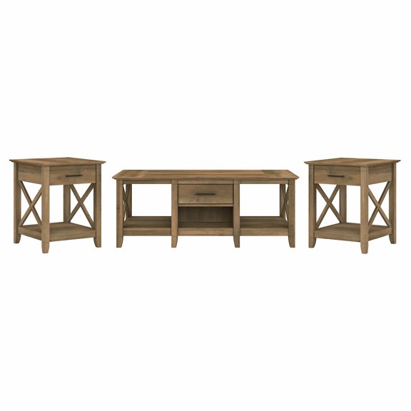 Bush Furniture Key West Coffee Table with 2 End Tables, Reclaimed Pine