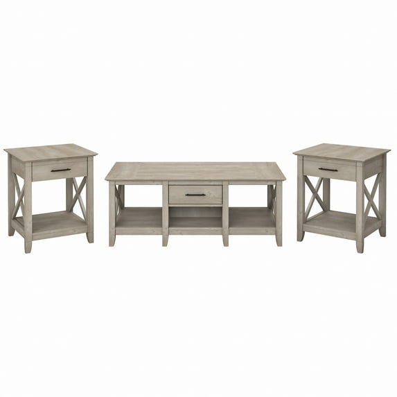 Bush Furniture Key West Coffee Table with 2 End Tables, Washed Gray