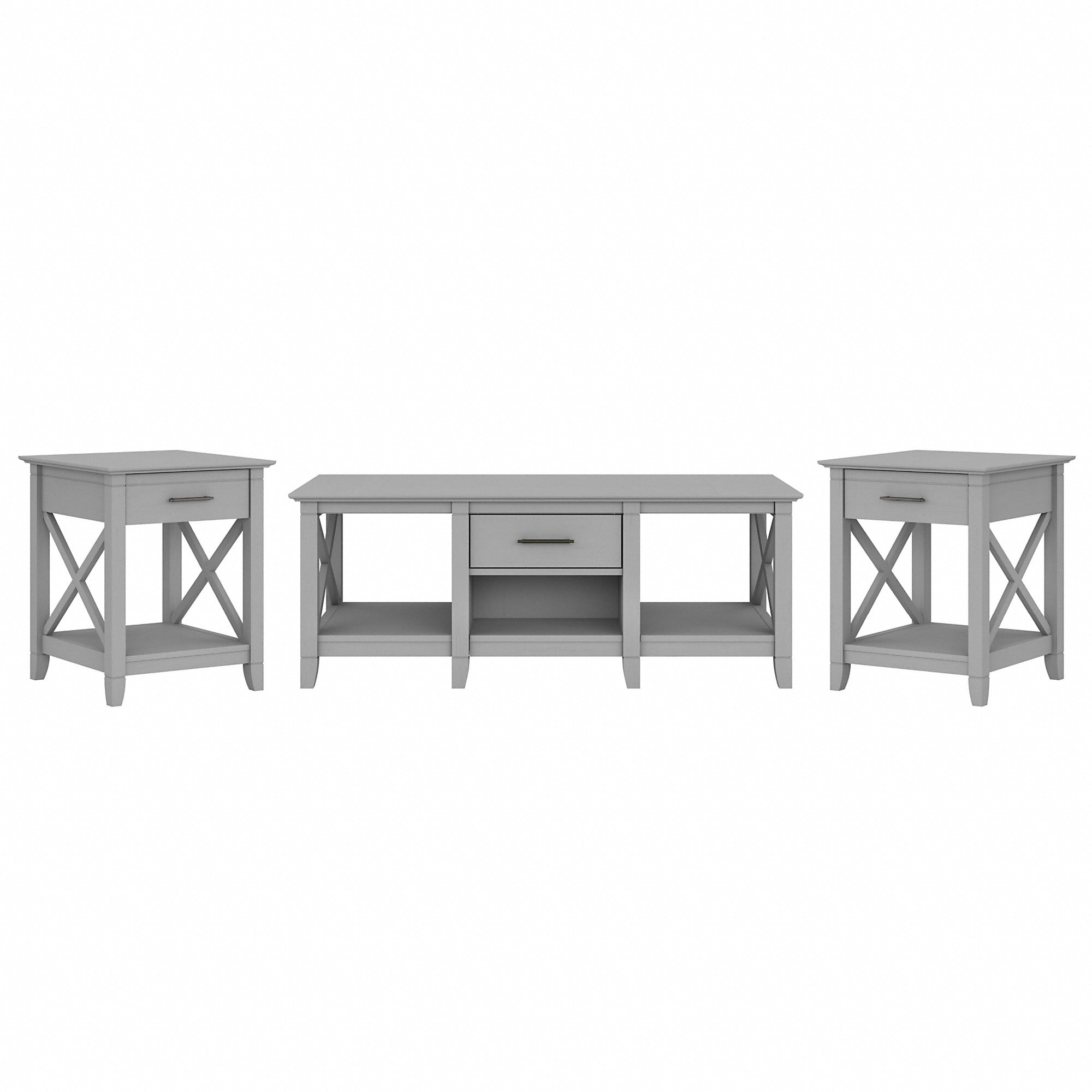 Cape Cod Gray Engineered Wood Coffee Table Set with X Pattern Accents