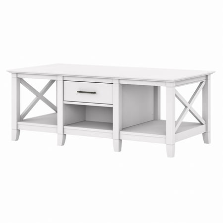 Bush Furniture Key West Coffee Table with Storage, Pure White Oak