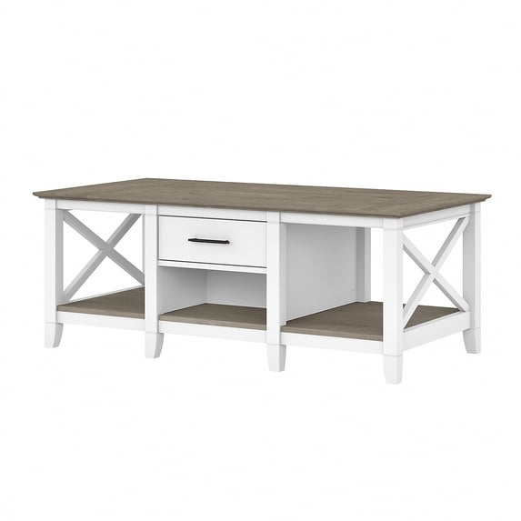 Bush Furniture Key West Coffee Table with Storage, Shiplap Gray & Pure White