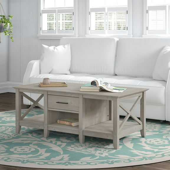 Bush Furniture Key West Coffee Table with Storage, Washed Gray