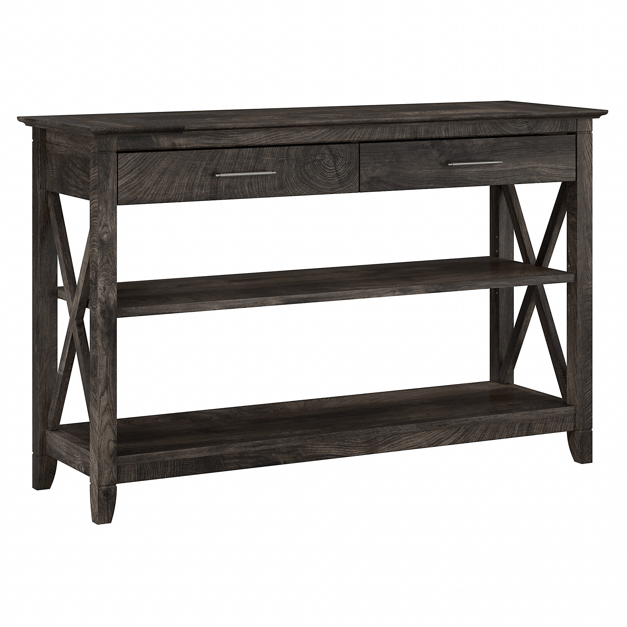 Dark Gray Hickory Engineered Wood Console Table with Storage