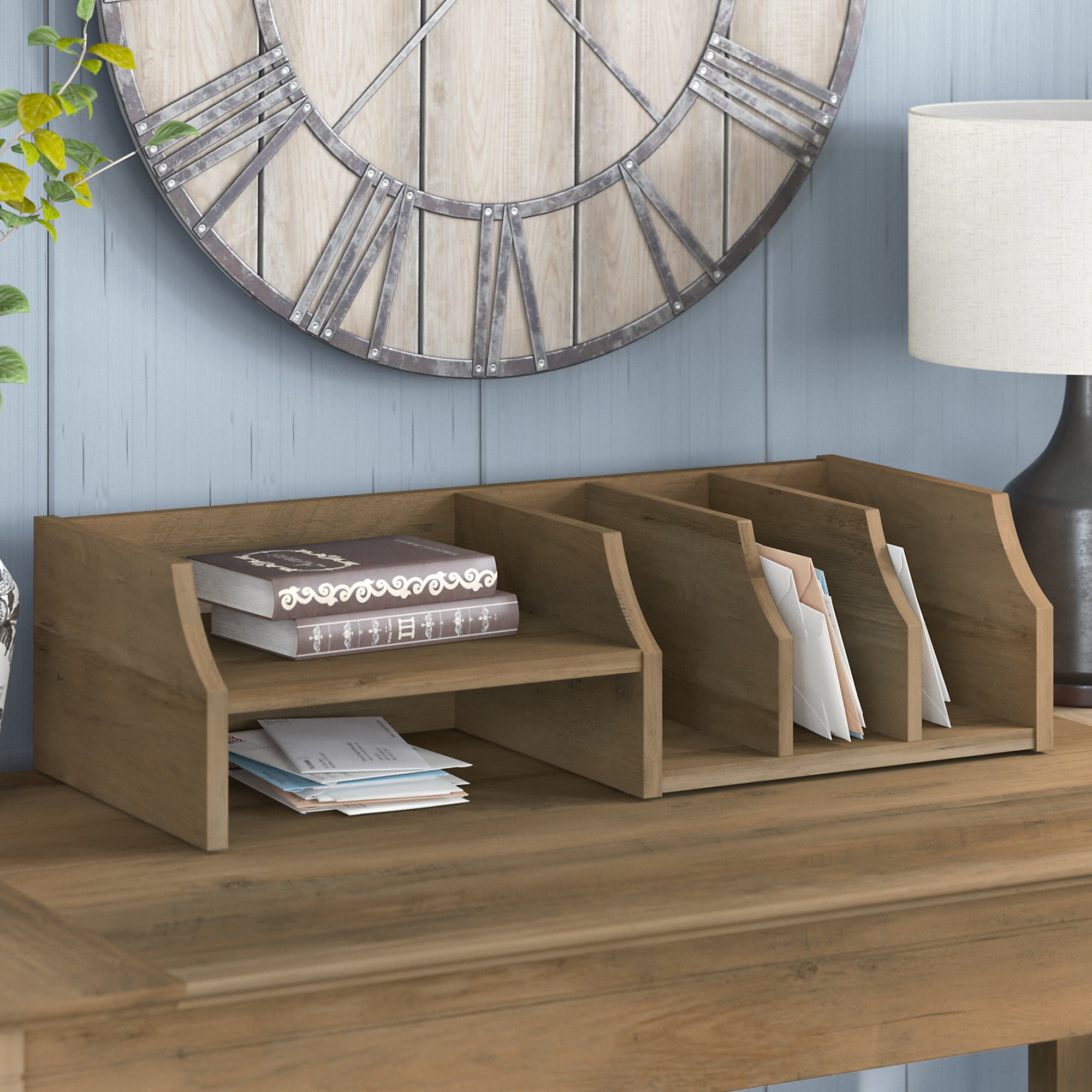 Bush Furniture Key West Desktop Organizer with Shelves in Reclaimed