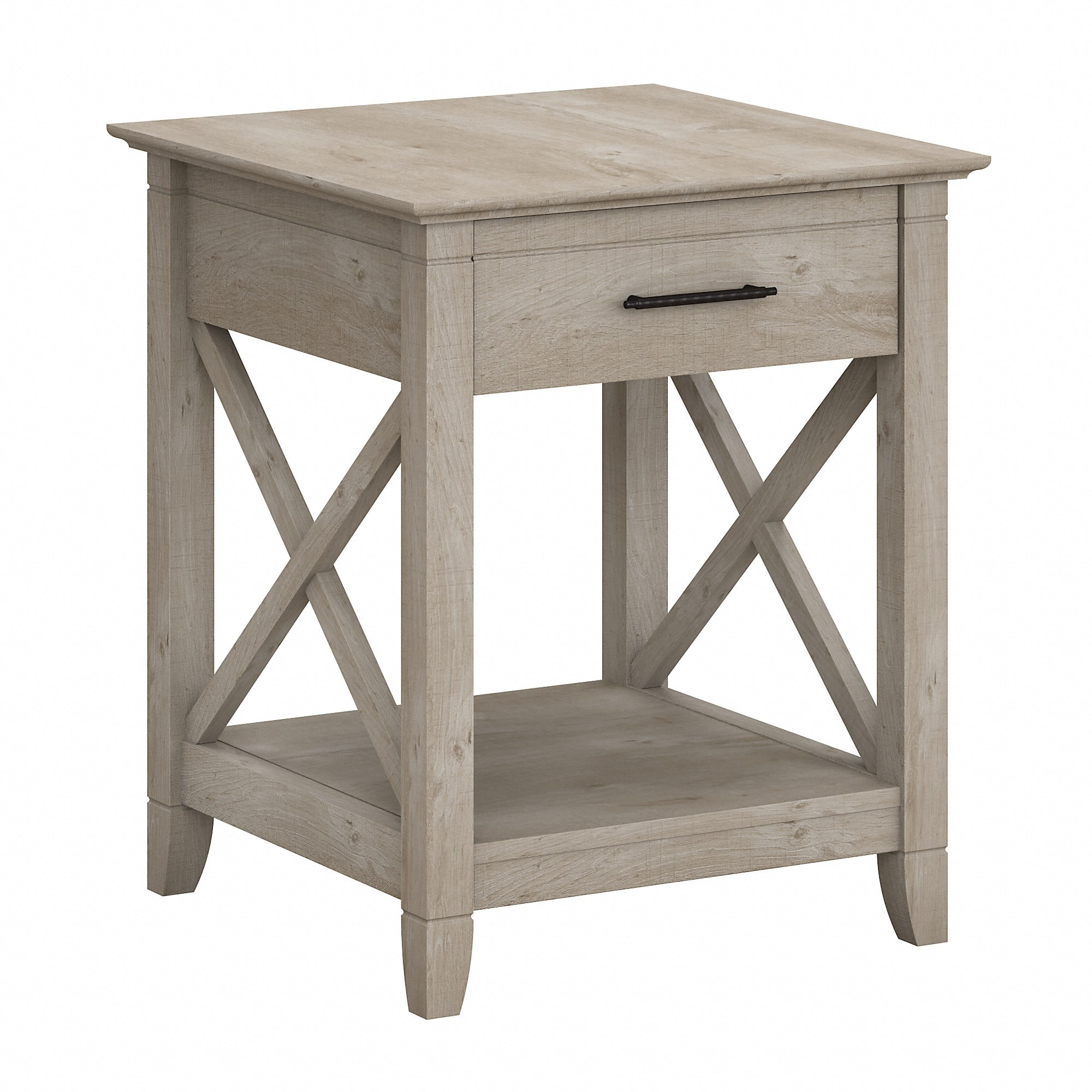 Washed Gray Square End Table with Storage Drawer and Shelf