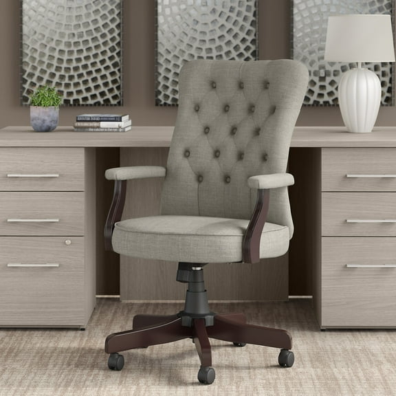 Bush Furniture Key West High Back Tufted Office Chair with Arms in Light Gray Fabric