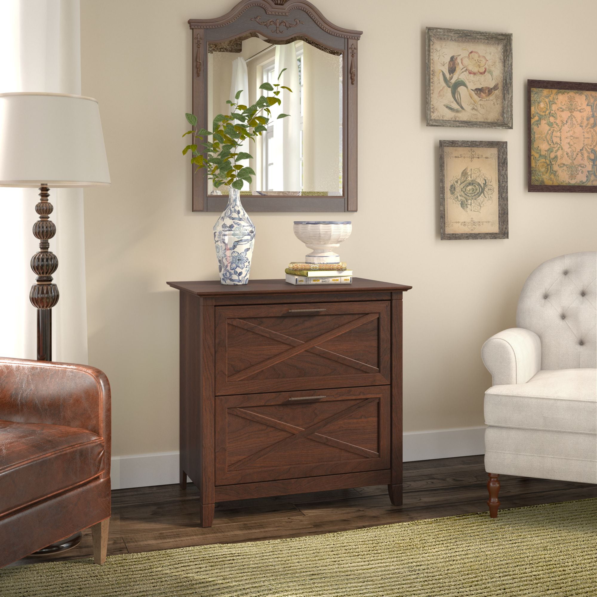 Bing Cherry 2-Drawer Lateral File Cabinet with X Pattern
