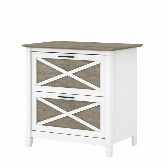 Bush Furniture Key West Lateral File Cabinet, 2 Drawer, Pure White & Shiplap Gray
