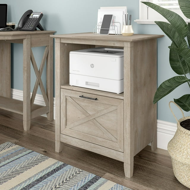 Bush Furniture Key West Lateral File with Shelf in Washed Gray