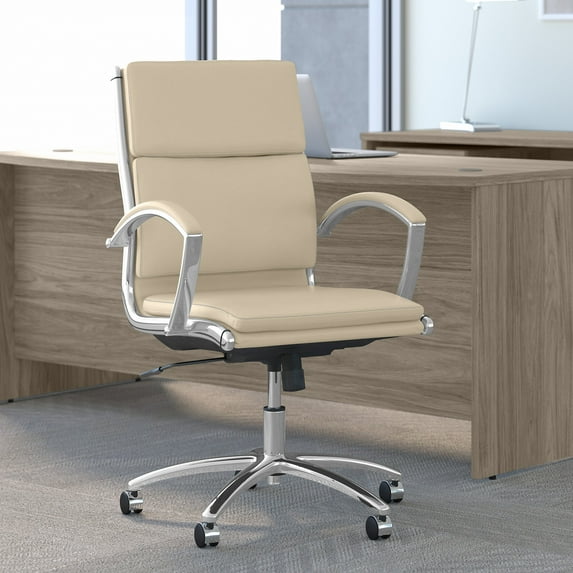 Bush Furniture Key West Mid Back Leather Executive Office Chair in Antique White