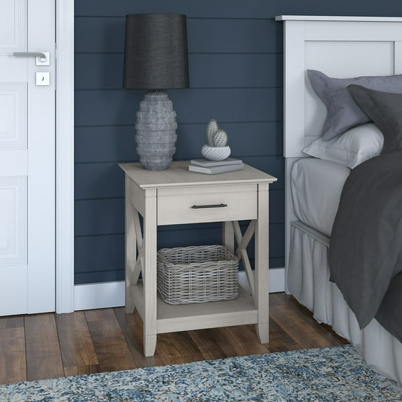Bush Furniture Key West Nightstand with Drawer in Linen White Oak
