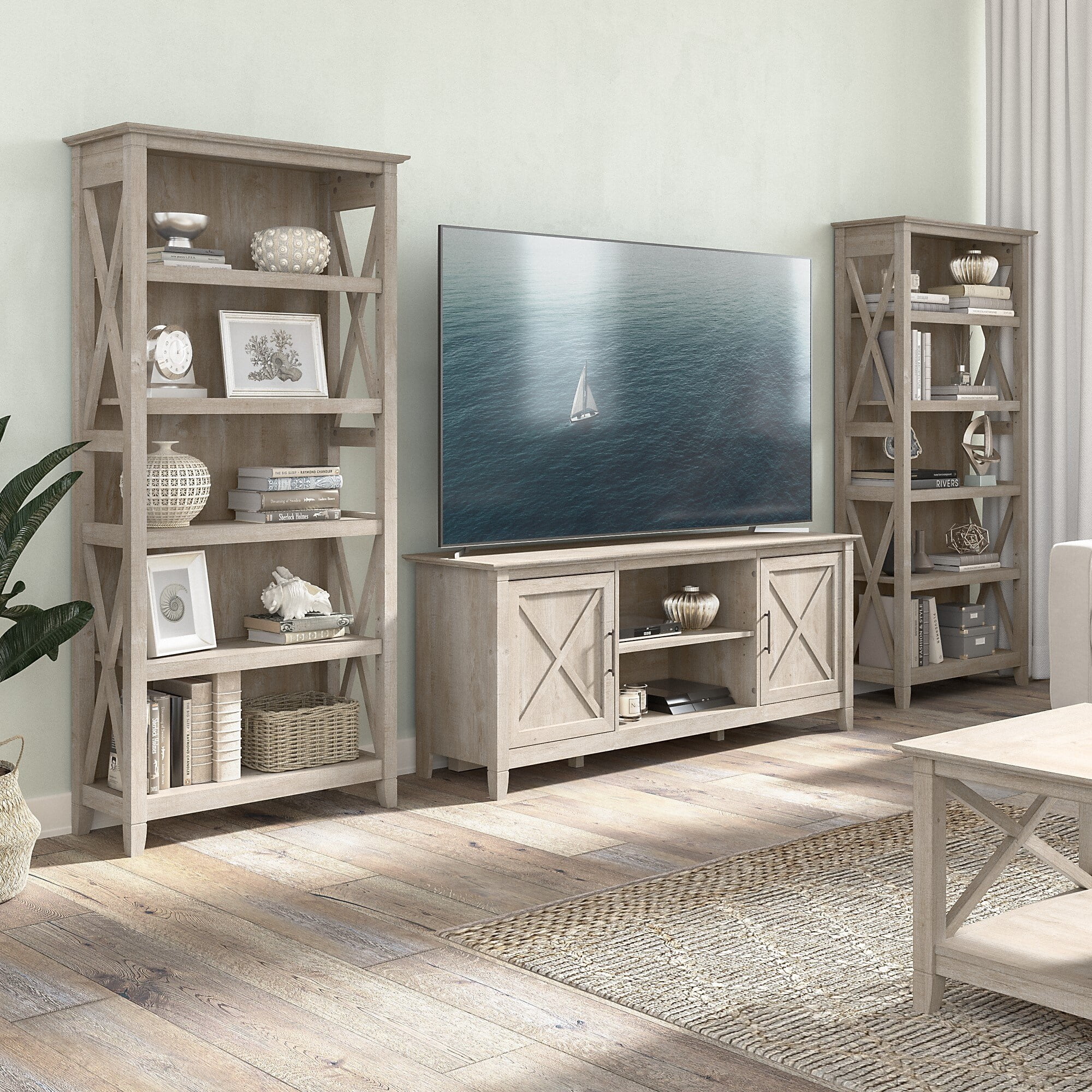 Bush Furniture Key West TV Stand for 70 Inch TV with Bookcases by