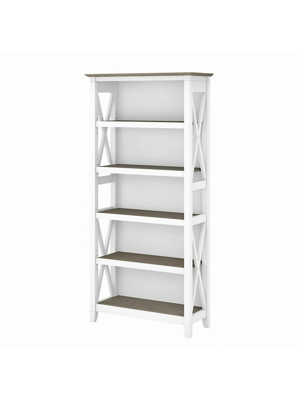 Bush Furniture Key West Tall 5 Shelf Bookcase, Pure White & Shiplap Gray