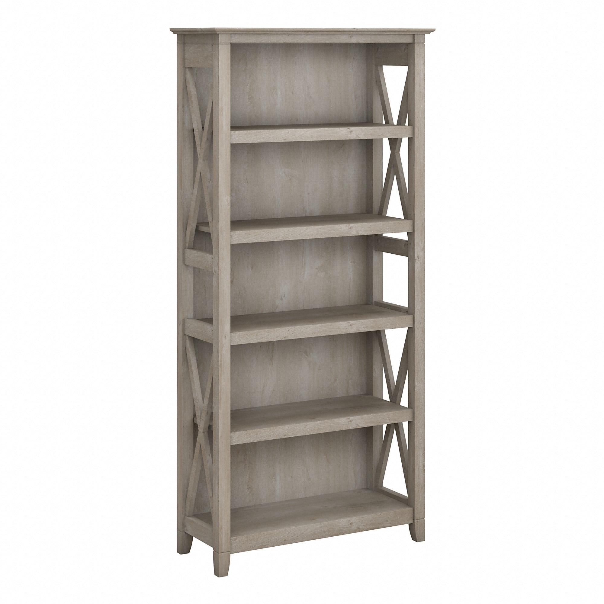 Bush Furniture Key West Tall 5 Shelf Bookcase Washed Gray