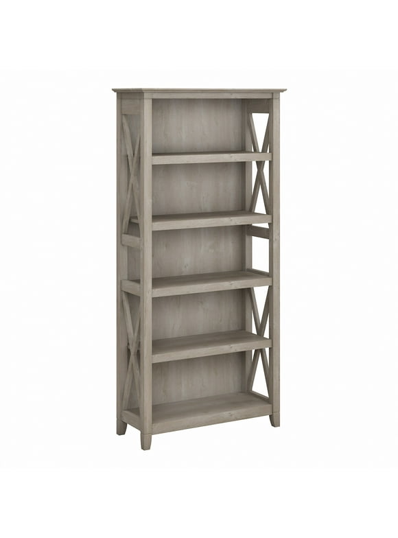 Bush Furniture Key West Tall 5 Shelf Bookcase, Washed Gray,