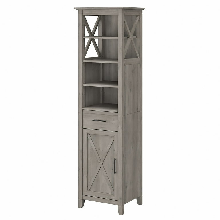 Bush Furniture Key West Tall Bathroom Storage Cabinet in Driftwood Gray